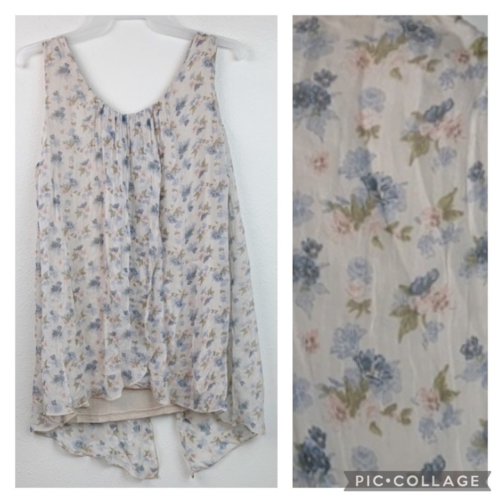 NWT Bellambra Italian silk flowy layered flyaway pastel floral tank top blouse